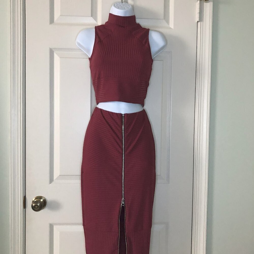 Guess Burgundy 2 Piece Set Zip-Up Skirt & Top (Top is XXS & Skirt is XS)